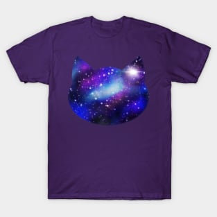 Womens Galaxy Cat Head Silhouette T-Shirt